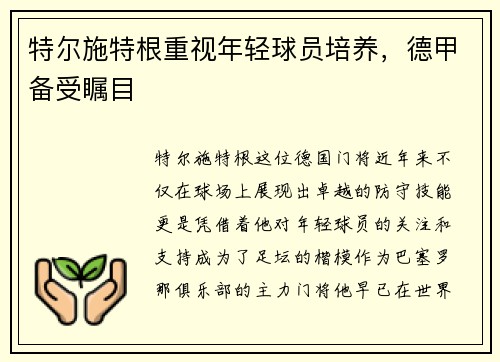 特尔施特根重视年轻球员培养，德甲备受瞩目